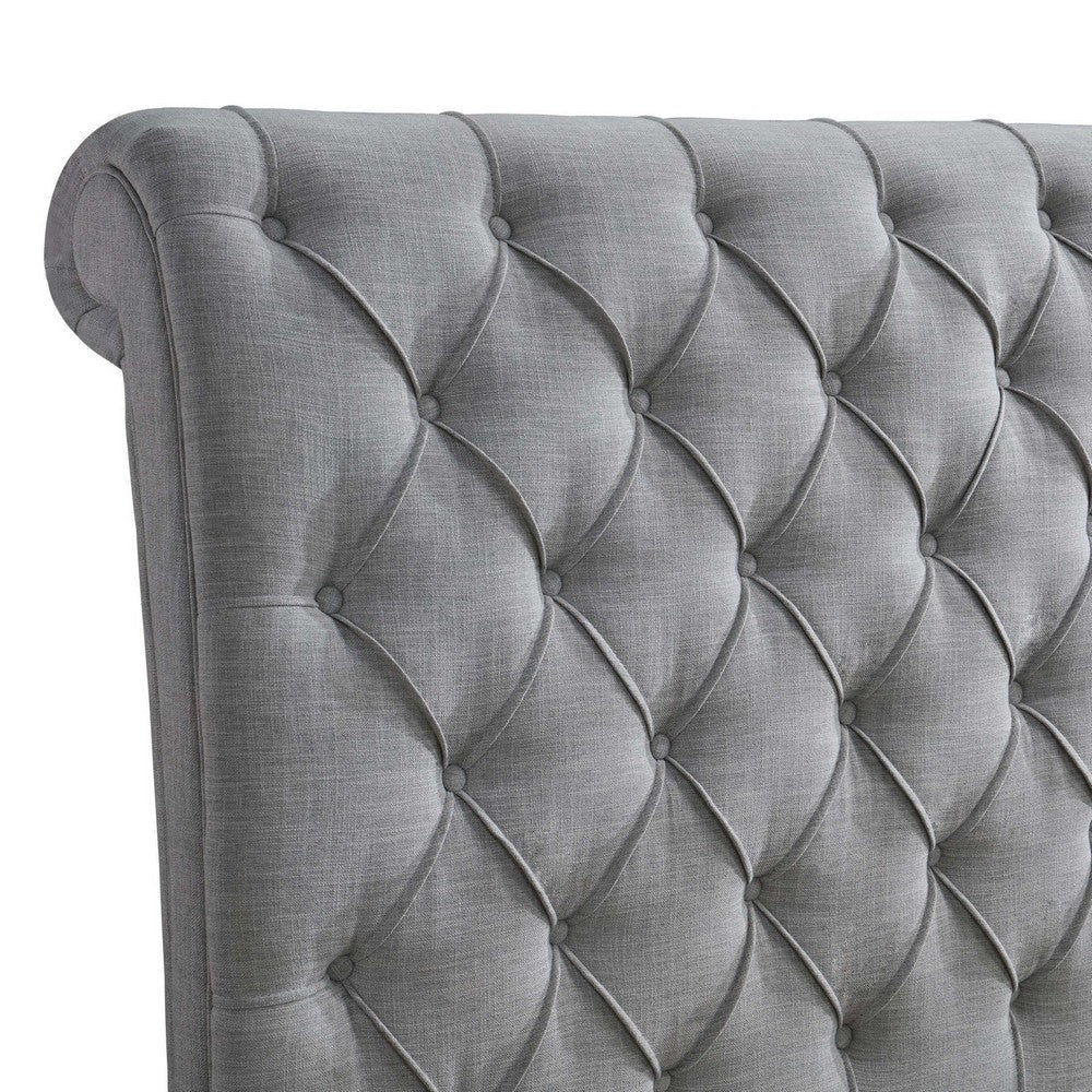 Magnolia King Size Bed Tufted Upholstered Rolled Top Headboard Gray By Casagear Home