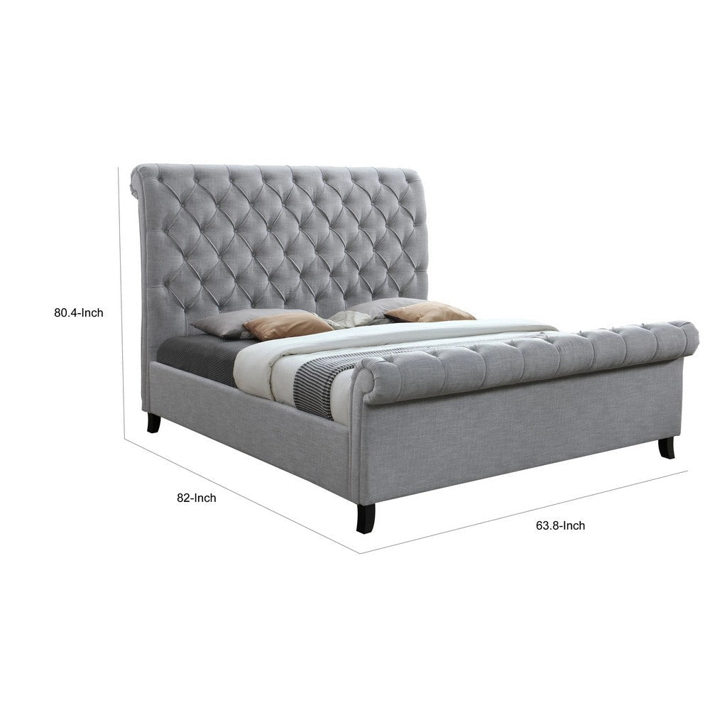 Magnolia King Size Bed Tufted Upholstered Rolled Top Headboard Gray By Casagear Home