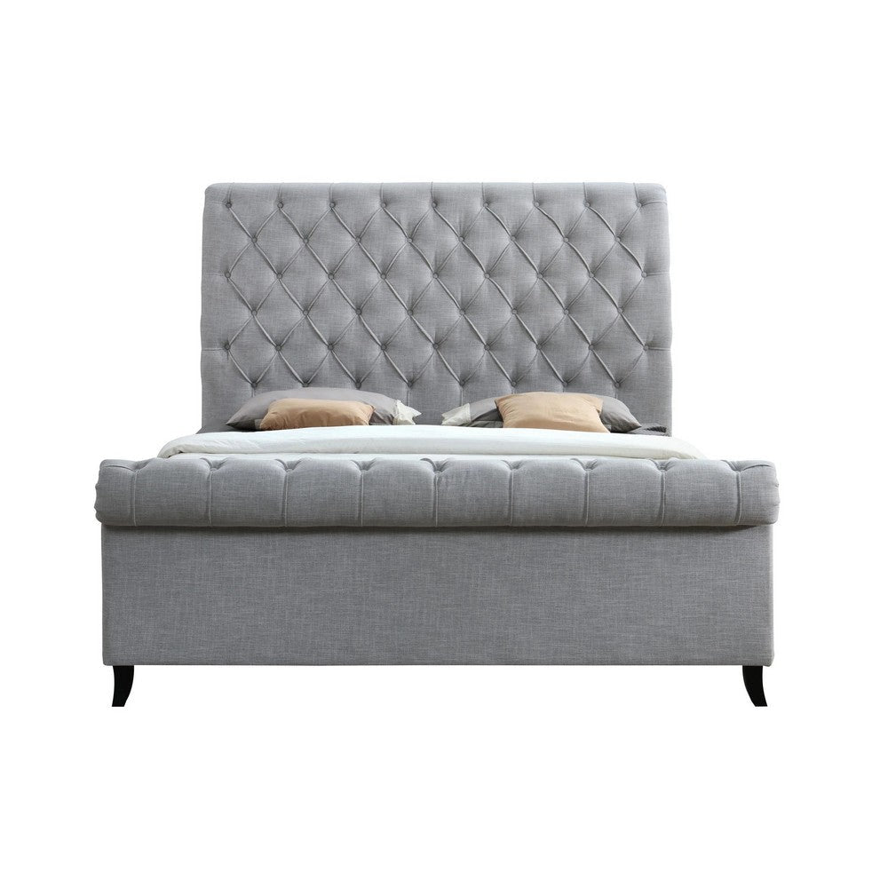 Magnolia Queen Size Bed Tufted Upholstered Rolled Top Headboard Gray By Casagear Home BM307235