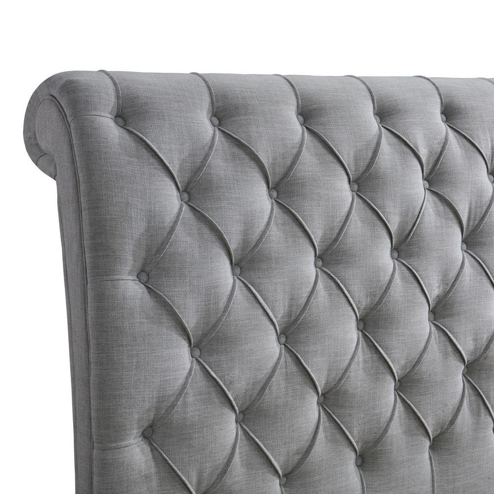 Magnolia Queen Size Bed Tufted Upholstered Rolled Top Headboard Gray By Casagear Home
