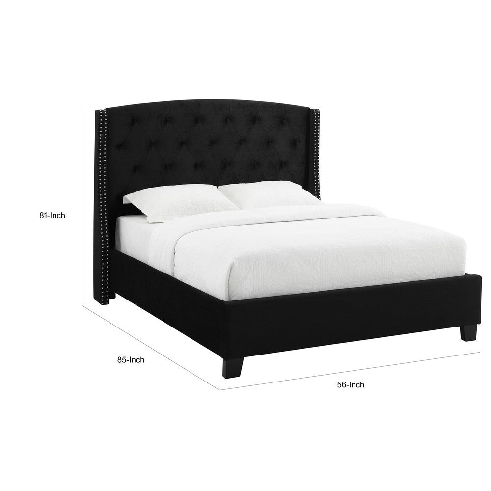 Elle King Size Bed Low Profile Button Tufted Upholstered Headboard Black BM307238