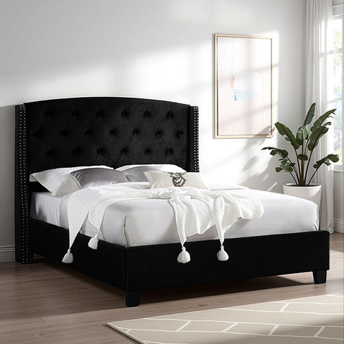 Elle King Size Bed, Low Profile, Button Tufted Upholstered Headboard, Gray By Casagear Home