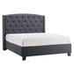 Elle Queen Size Bed, Low Profile, Gray Button Tufted Upholstered Headboard By Casagear Home