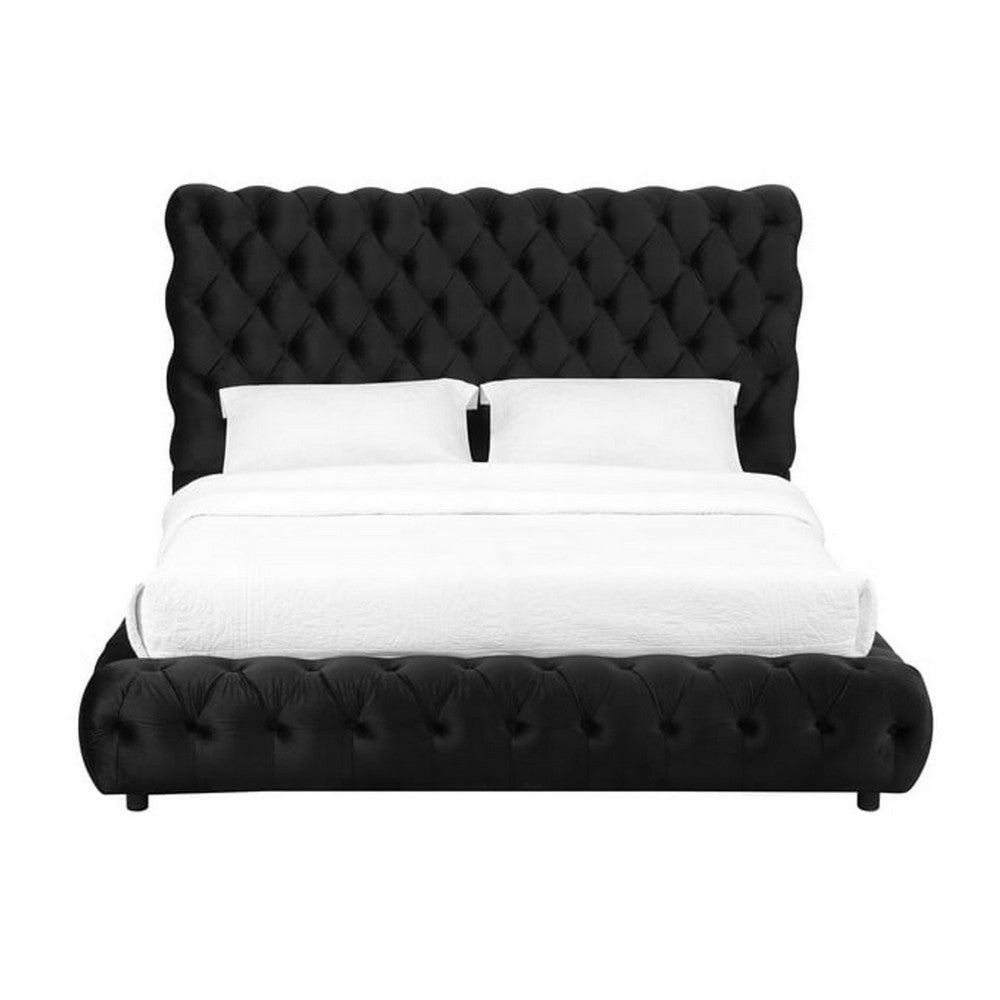 James Queen Size Bed Platform Style Button Tufted Black Velvet Upholstery By Casagear Home