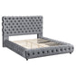 James King Size Bed Platform Style Button Tufted Gray Velvet Upholstery By Casagear Home BM307246