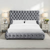 James King Size Bed, Platform Style, Button Tufted Gray Velvet Upholstery By Casagear Home