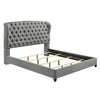 Kevin Queen Size Bed Button Tufted Gray Fabric Upholstery Low Profile By Casagear Home