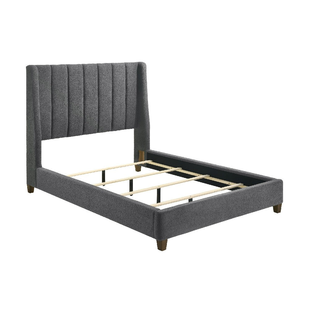 Aegis Queen Size Bed Wingback Channel Tufted Charcoal Gray Upholstery By Casagear Home