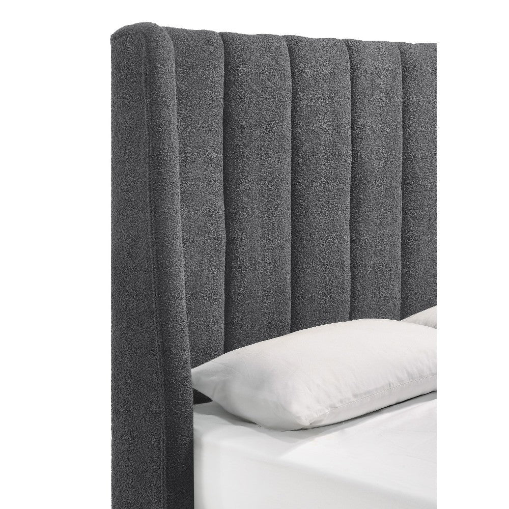 Aegis Queen Size Bed Wingback Channel Tufted Charcoal Gray Upholstery By Casagear Home