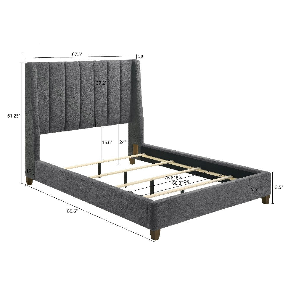 Aegis Queen Size Bed Wingback Channel Tufted Charcoal Gray Upholstery By Casagear Home
