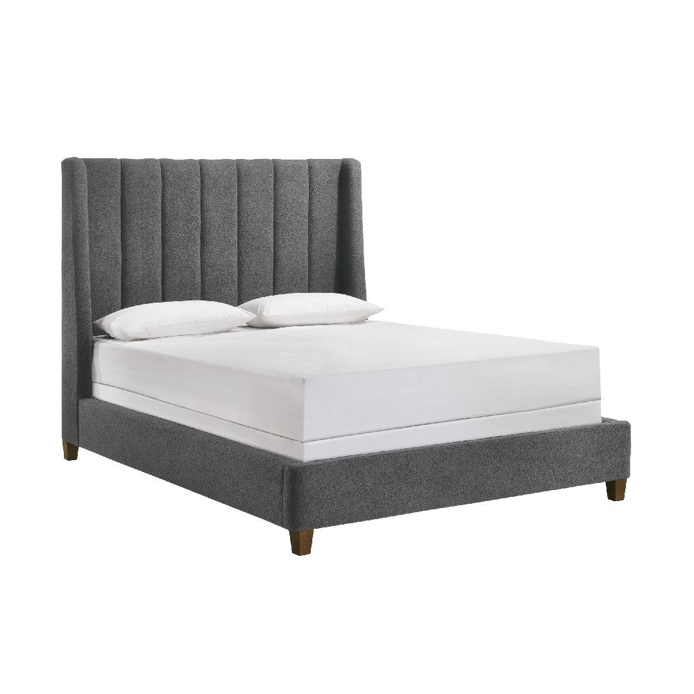 Aegis Queen Size Bed Wingback Channel Tufted Charcoal Gray Upholstery By Casagear Home