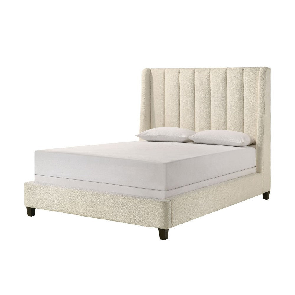 Aegis King Size Bed Wingback Channel Tufted Cream Beige Upholstery By Casagear Home