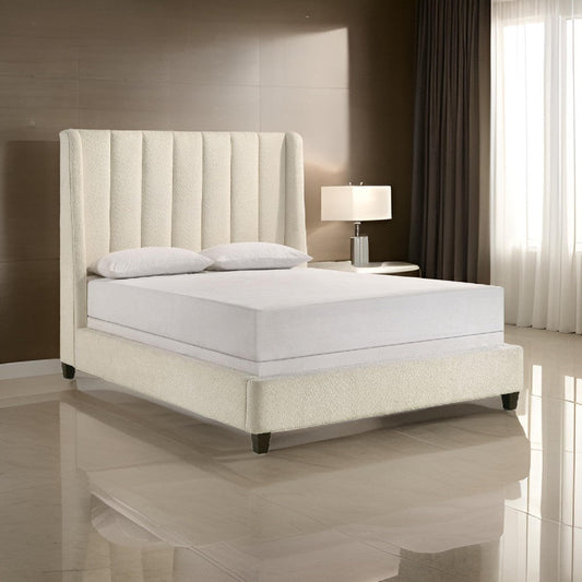 Aegis King Size Bed, Wingback, Channel Tufted, Cream Beige Upholstery By Casagear Home