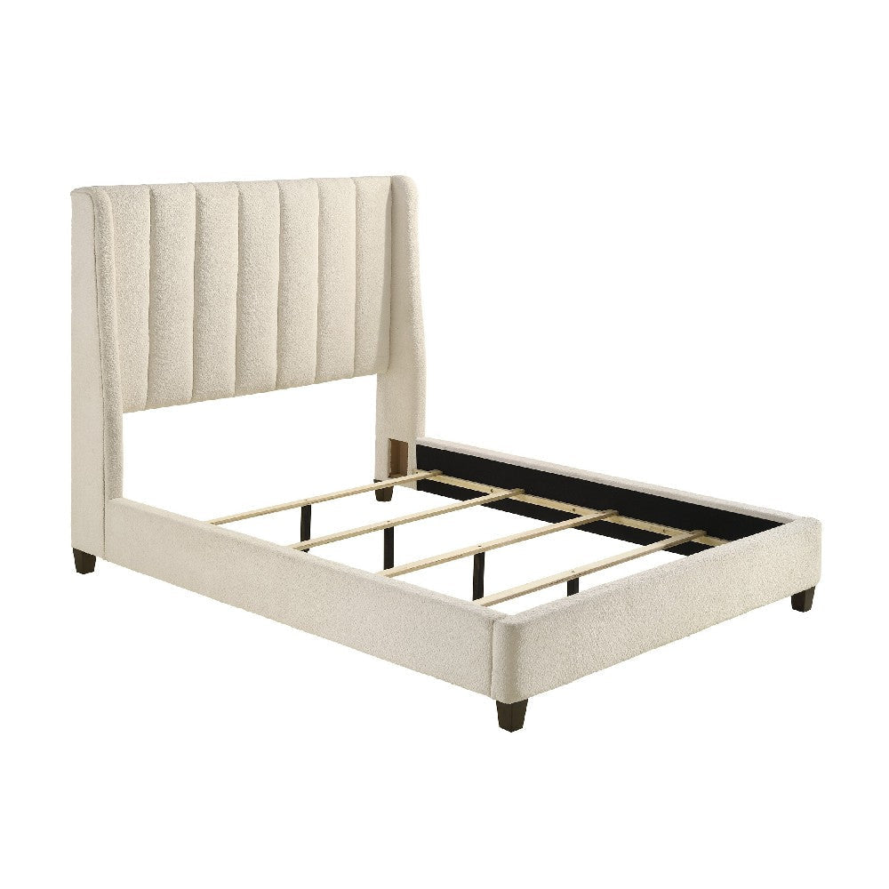Aegis Queen Size Bed Wingback Channel Tufted Cream Beige Upholstery By Casagear Home