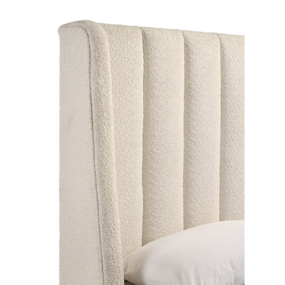 Aegis Queen Size Bed Wingback Channel Tufted Cream Beige Upholstery By Casagear Home