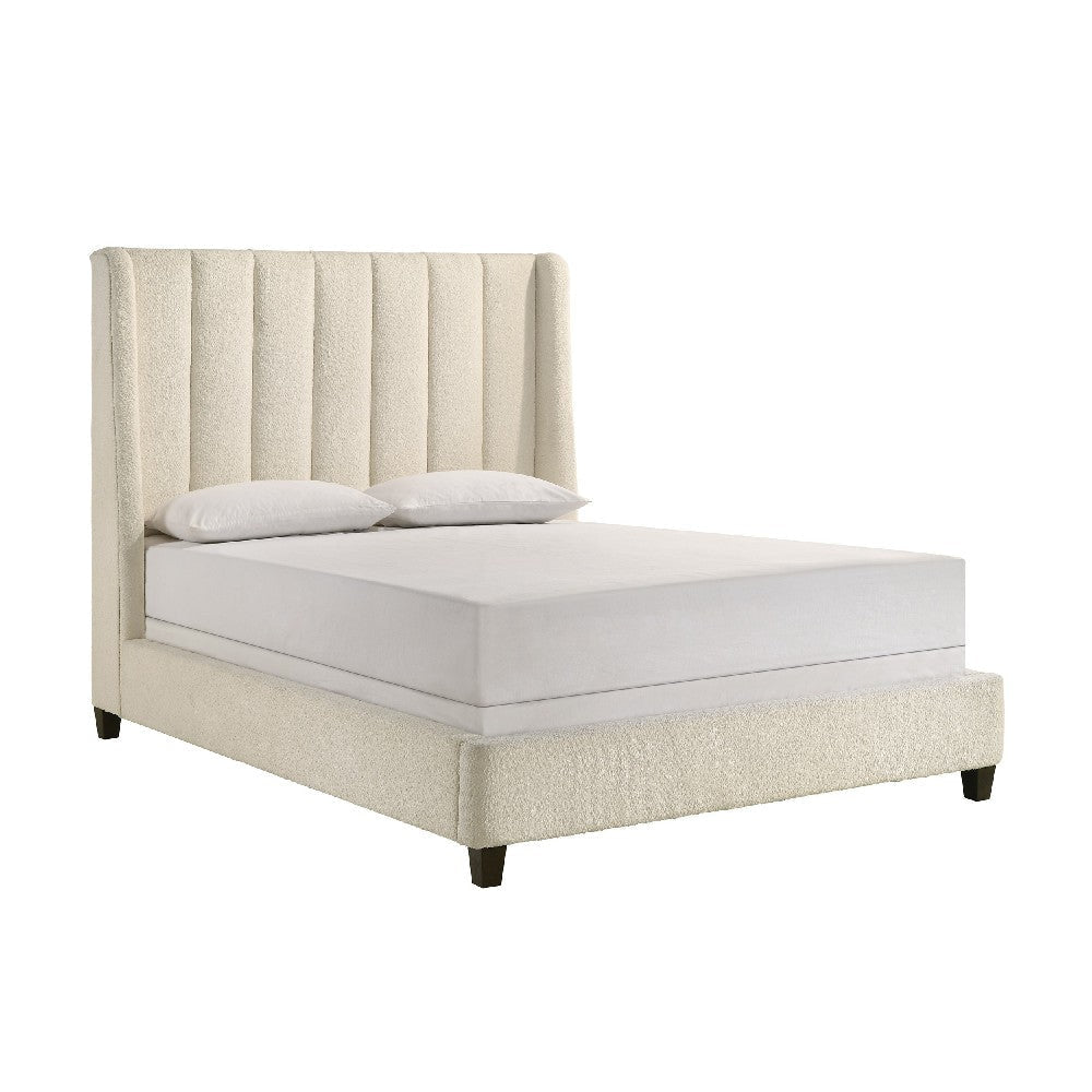 Aegis Queen Size Bed Wingback Channel Tufted Cream Beige Upholstery By Casagear Home