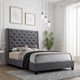 Maze Queen Size Bed, Button Tufted, Nailhead Trim, Gray Fabric Upholstery By Casagear Home