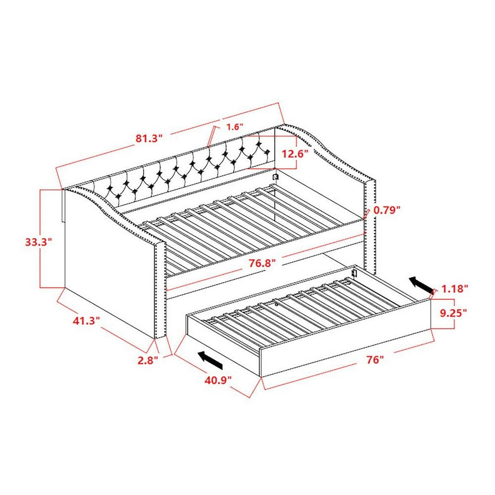 Trundle Daybed Soft Tufted Gray Fabric Upholstery Nailhead Design By Casagear Home BM307264