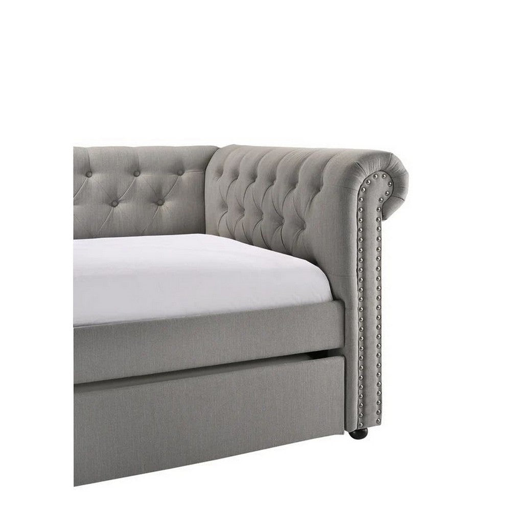 Ellen Trundle Daybed Black Fabric Upholstery Rolled Arms Nailhead Trim By Casagear Home BM307265