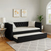Trace Trundle Daybed, Black Fabric Upholstery, Chesterfield, Nailhead Trim By Casagear Home