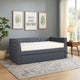 Trace Trundle Daybed, Gray Fabric Upholstery, Chesterfield, Nailhead Trim By Casagear Home