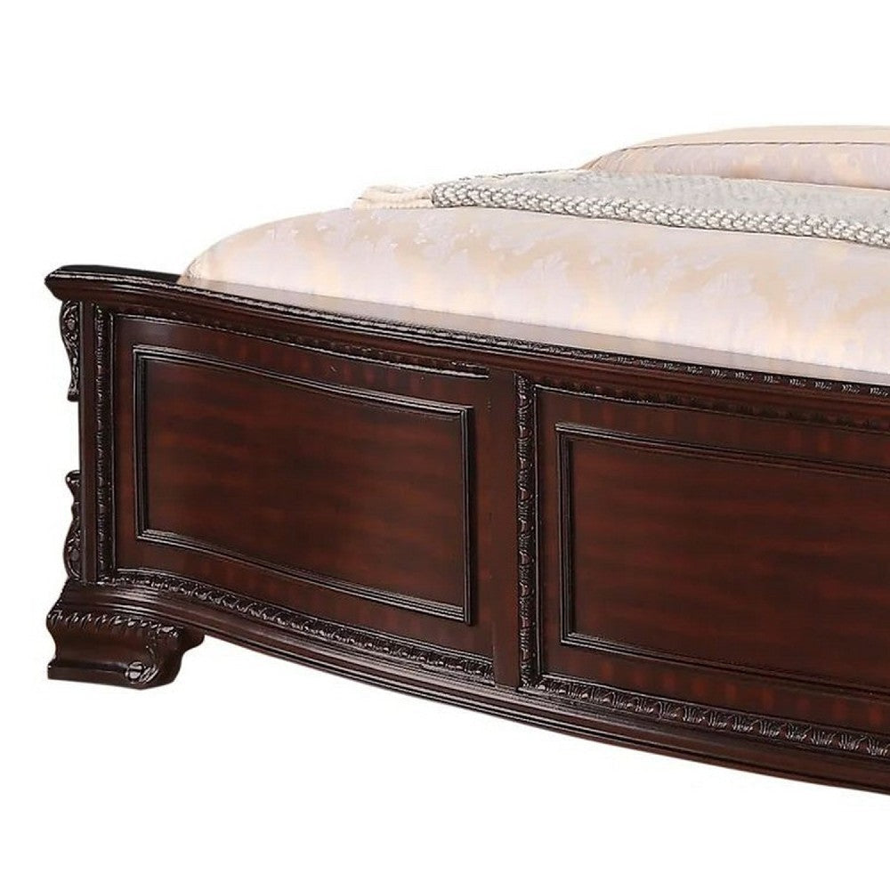 Chef King Size Bed Carved Faux Leather Upholstery Dark Brown Wood By Casagear Home