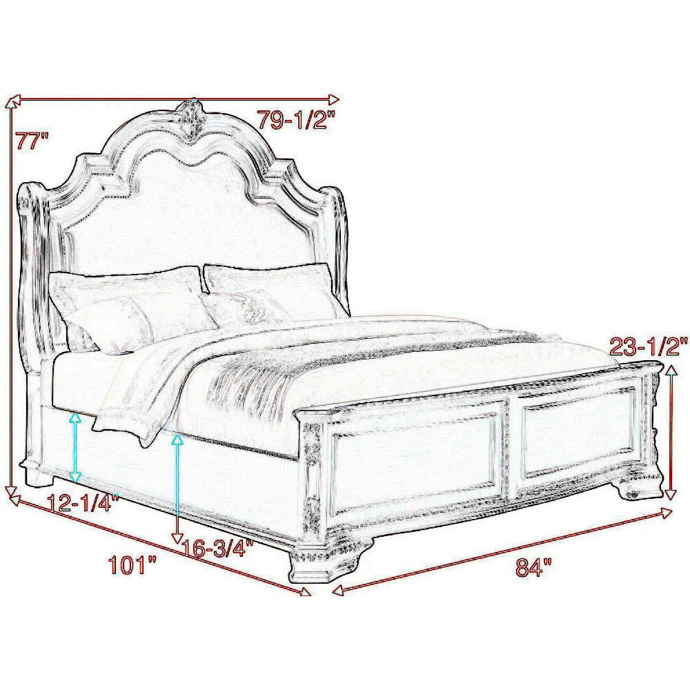 Chef King Size Bed Carved Faux Leather Upholstery Dark Brown Wood By Casagear Home