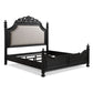 Berry Queen Size Bed Scrolled Headboard Cream Upholstery Black Wood By Casagear Home BM307274