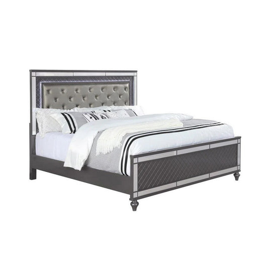 Reff King Size Bed, Button Tufted Gray Fabric Upholstery, Modern Wood Panel By Casagear Home