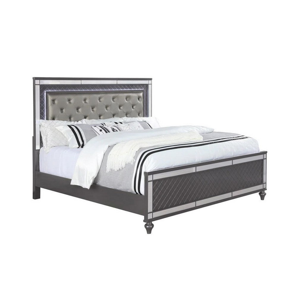 Reff Queen Size Bed Button Tufted Gray Fabric Upholstery Modern Wood By Casagear Home