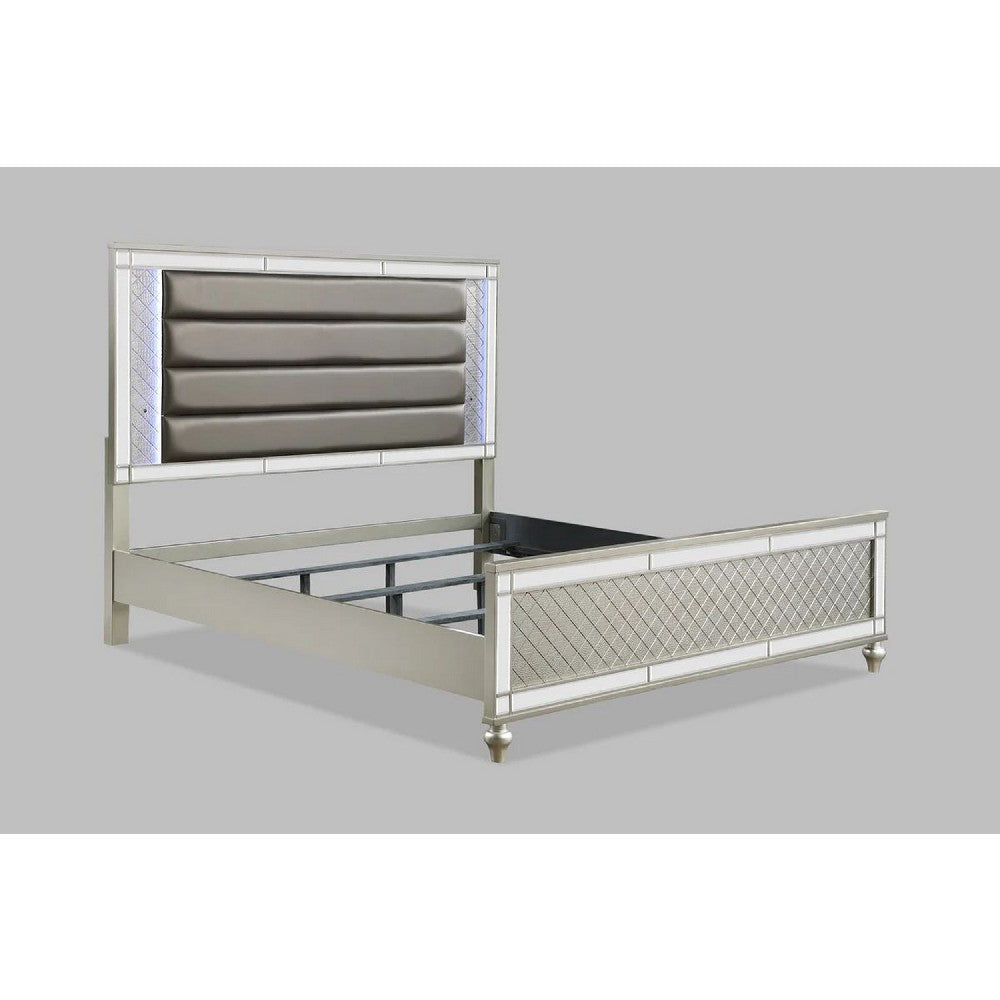 Cristo King Size Bed Gray Fabric Upholstery Champagne Wood Mirror Trim By Casagear Home