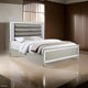 Cristo King Size Bed, Gray Fabric Upholstery, Champagne Wood, Mirror Trim By Casagear Home