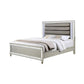 Cristo Queen Size Bed Gray Fabric Upholstery Champagne Wood Mirror Trim By Casagear Home BM307282