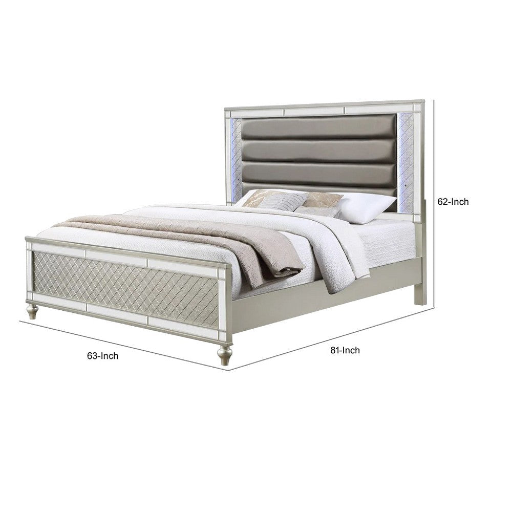 Cristo Queen Size Bed Gray Fabric Upholstery Champagne Wood Mirror Trim By Casagear Home