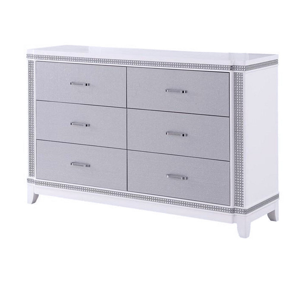 Aerial 64 Inch Wide Dresser with Mirror, 6 Drawers. Gray and Silver Finish By Casagear Home