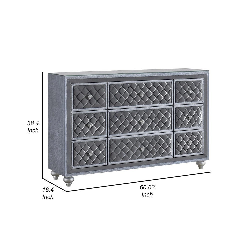 Rall 61 Inch Wide Dresser with Mirror 9 Drawers Modern Turned Legs Gray By Casagear Home BM307286