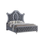 Rall King Size Bed Curved Wood Headboard Tufted Gray Fabric Upholstery By Casagear Home BM307287