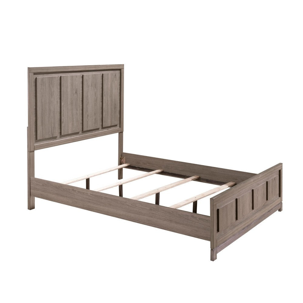 Sea King Size Bed Rustic Modern Design Panel Headboard Brown Wood BM307289