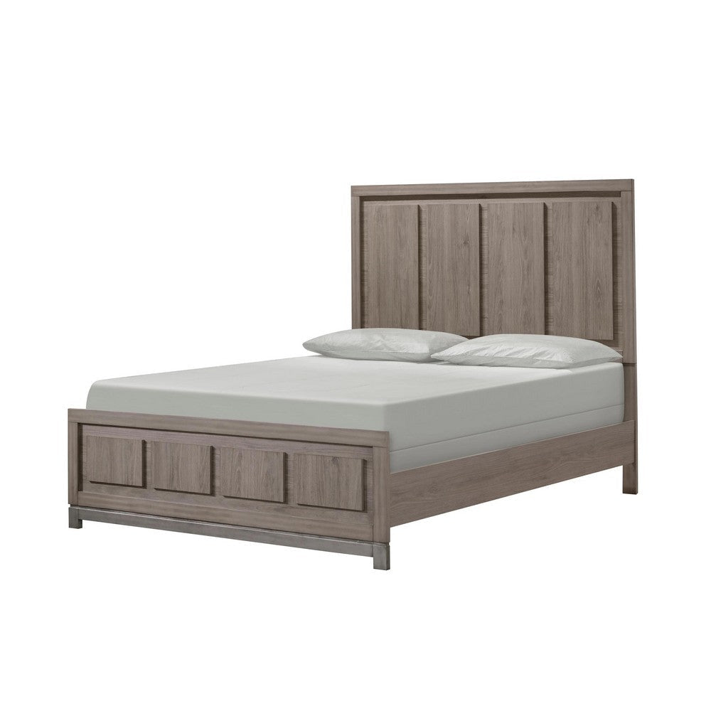 Sea King Size Bed Rustic Modern Design Panel Headboard Brown Wood BM307289