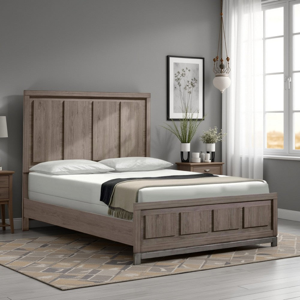 Sea King Size Bed, Rustic Modern Design, Panel Headboard, Brown Wood