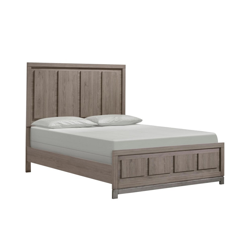 Sea King Size Bed, Rustic Modern Design, Panel Headboard, Brown Wood