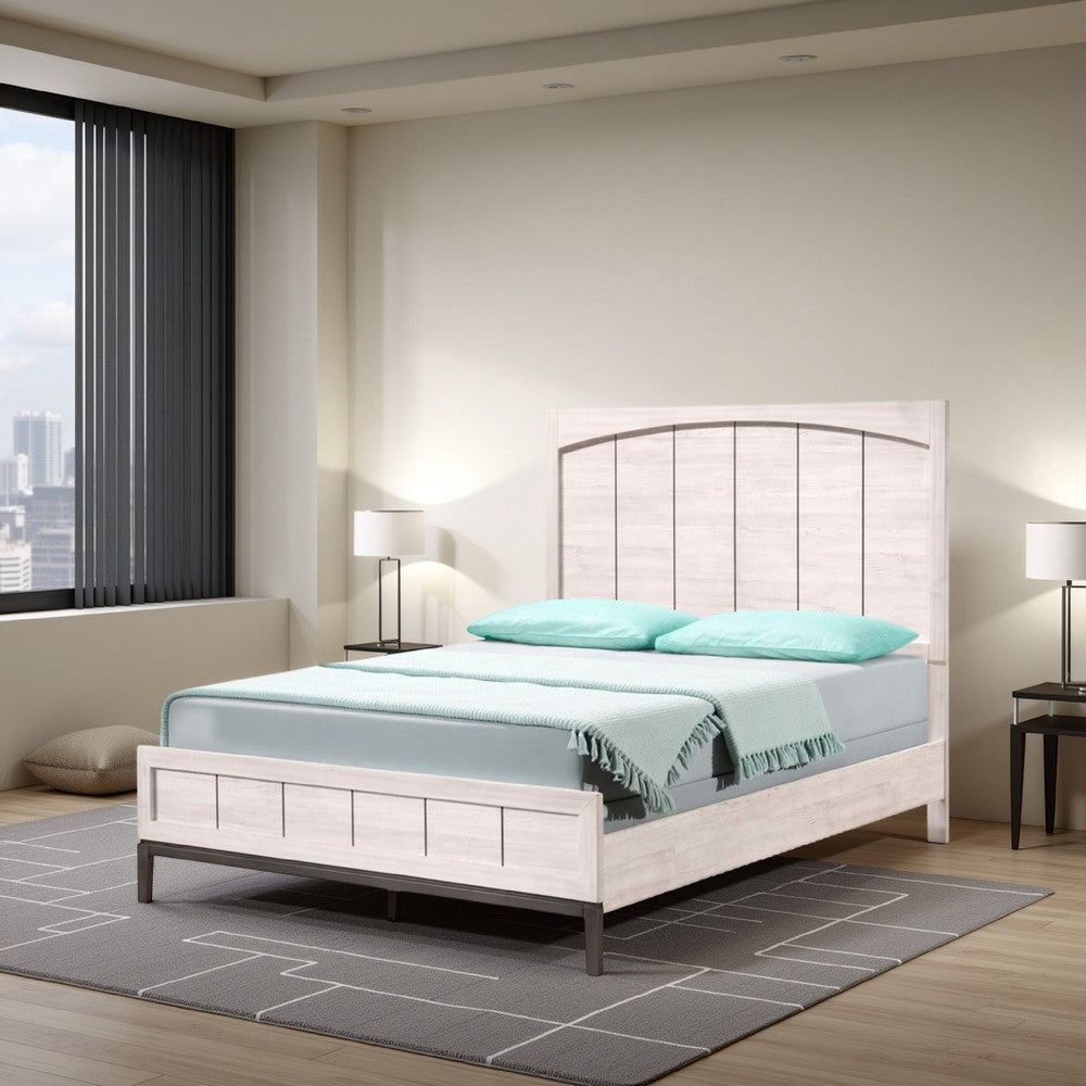 Vice King Size Bed, Panel Headboard Design, Gray, Light Washed Brown Wood By Casagear Home