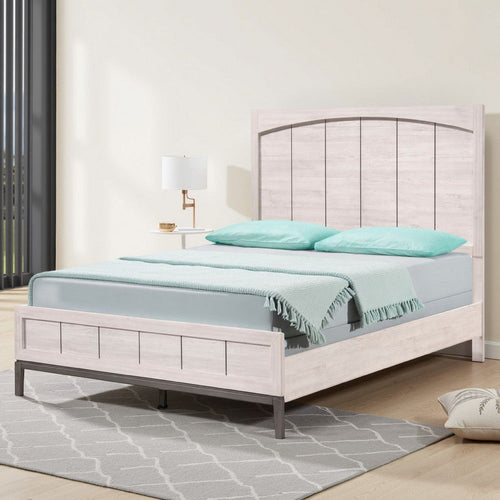 Vice Queen Size Bed, Panel Headboard Design, Gray, Light Washed Brown Wood By Casagear Home