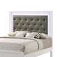 Lise Queen Size Bed Gray Fabric Upholstery LED Lit Modern White Wood By Casagear Home BM307297