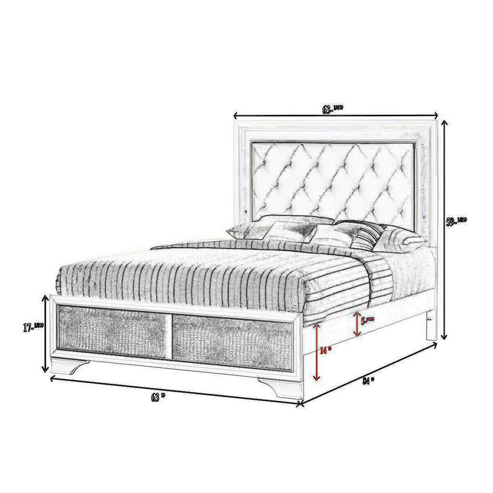 Lise Queen Size Bed Gray Fabric Upholstery LED Lit Modern White Wood By Casagear Home BM307297