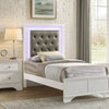 Lise Twin Size Bed, Gray Fabric Upholstery, LED Lit, Modern White Wood By Casagear Home