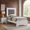 Lise Twin Size Bed, Gray Fabric Upholstery, LED Lit, Modern White Wood By Casagear Home