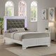 Lise Full Size Bed, Gray Fabric Upholstery, LED Lit, Modern White Wood By Casagear Home