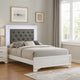 Lise Full Size Bed, Gray Fabric Upholstery, LED Lit, Modern White Wood By Casagear Home