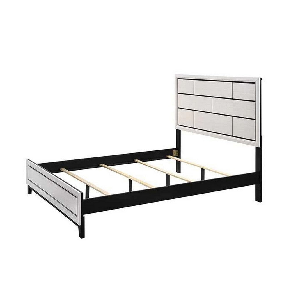 Asir Full Size Bed Geometric Panel Headboard Modern White Wood Finish By Casagear Home BM307301